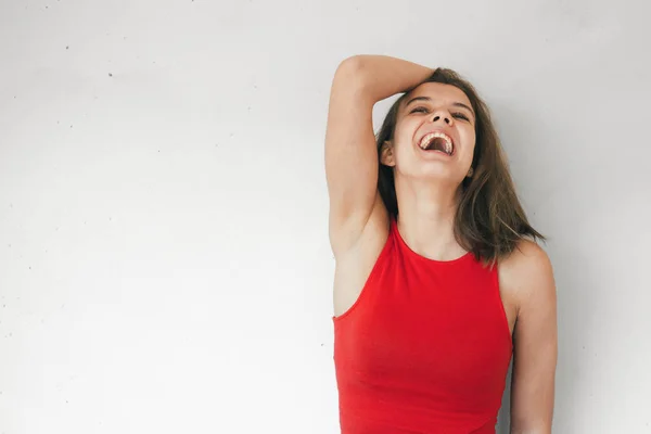 Laughing teen girl with invisible orthodontics — Stok fotoğraf