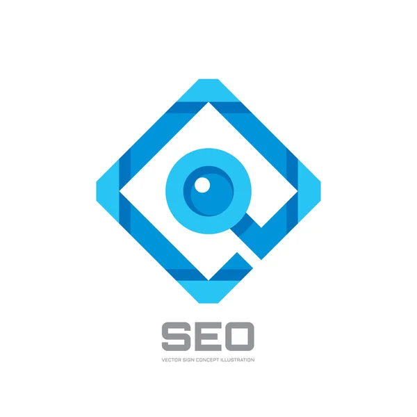 SEO - Search Engine Optimization - векторная иллюстрация концепции шаблона логотипа. Абстрактный знак лупы. Элемент дизайна . — стоковый вектор