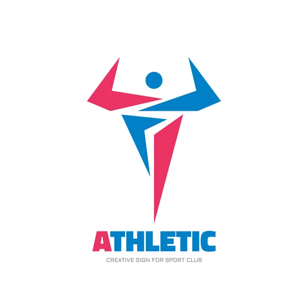 Athletische Fitness - Vektor-Logo-Vorlage Konzept Illustration. Zeichen menschlichen Charakters. Bodybuilding Sport Symbol. Gestaltungselement. — Stockvektor