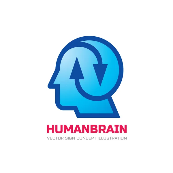 İnsan karakteri baş beyin - vektör logo şablonu konsept illüstrasyon. Oklar yaratıcı işareti. Tasarım öğesi. — Stok Vektör