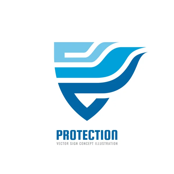 Защита - векторная иллюстрация логотипа. Абстрактный щит с креативным знаком крыла. Элемент дизайна . — стоковый вектор