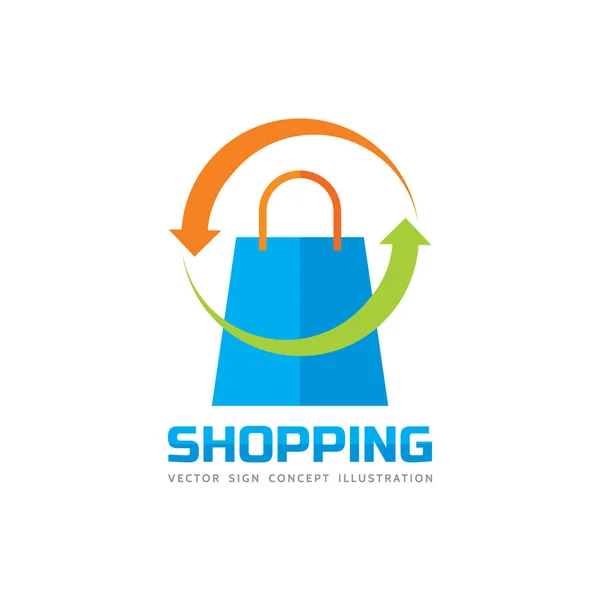 Alışveriş - soyut vektör logo şablonu konsept illüstrasyon. Shop çanta ve okları yaratıcı kayıt. Tasarım öğesi. — Stok Vektör