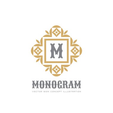 Monogram - vektör logo şablonu konsept illüstrasyon. Soyut vintage yaratıcı işareti. Çerçevedeki herhangi bir harf. Tasarım öğesi.
