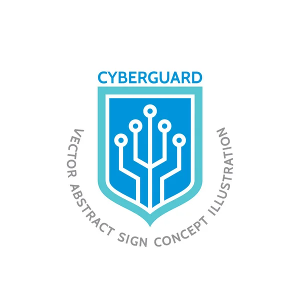Cyber guard - vektorillustration logotyp mall koncept. Sköld och elektroniskt datachip kreativa tecken. Skydd antivirus symbol. Designelement. — Stock vektor