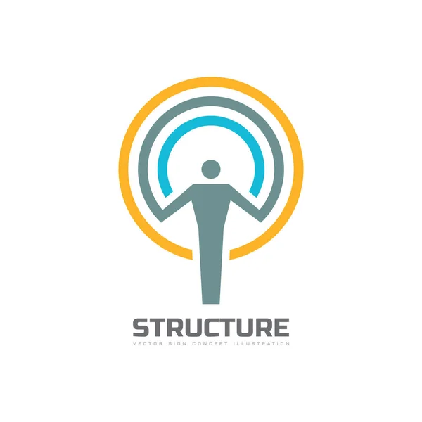 構造 - ベクトルのロゴのテンプレートの概念図。人間の文字抽象記号と円。人アイコン。男図記号です。デザイン要素. — ストックベクタ