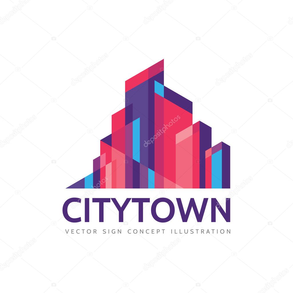 City town - real estate logo template concept illustration. Abstract building cityscape sign. Skyscrapers icon. Design element.