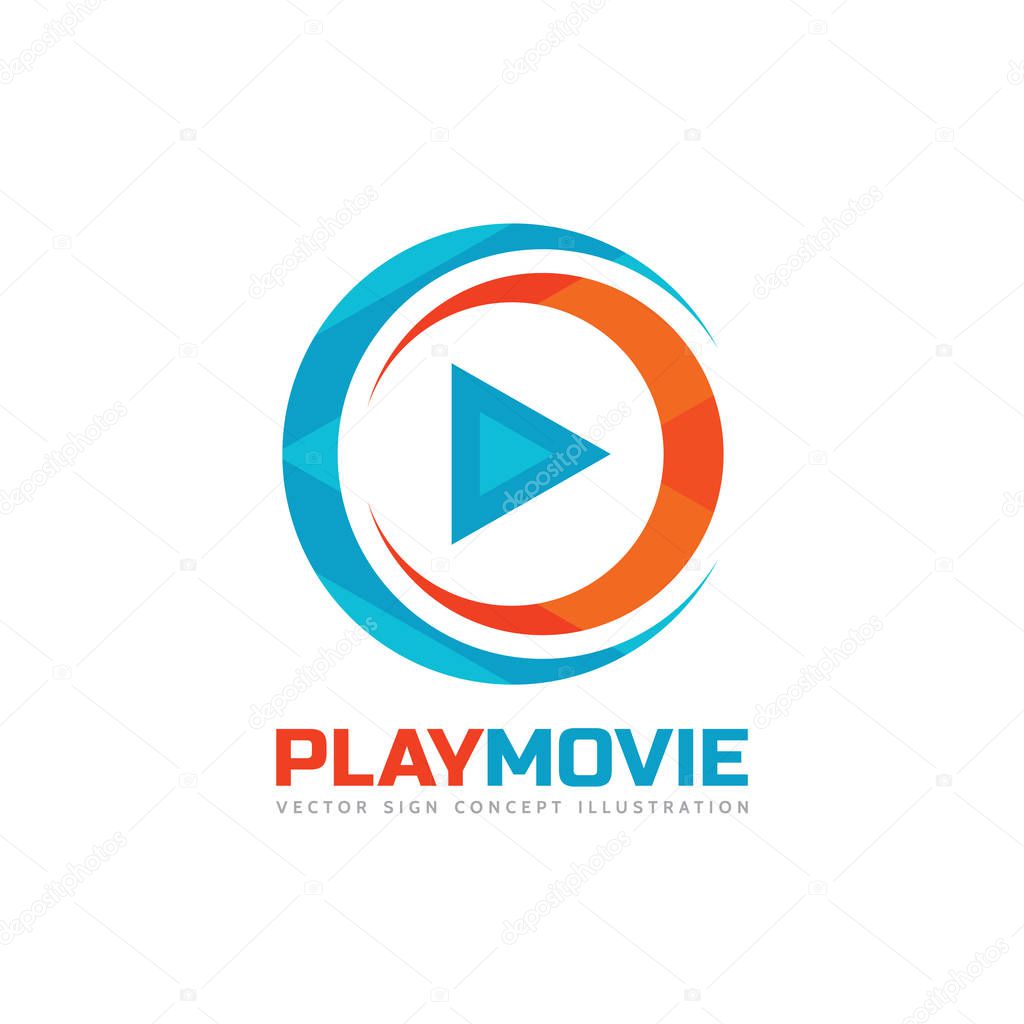 Play movie - vector logo template concept illustration. Music or movie player icon application. Multimedia sign. Digital tv symbol. Audio insinia. Abstract triangle shape.
