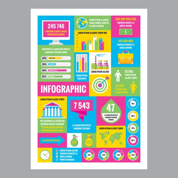 Infografía de negocios - póster de mosaico con iconos en estilo plano. Elementos de diseño creativo . — Archivo Imágenes Vectoriales