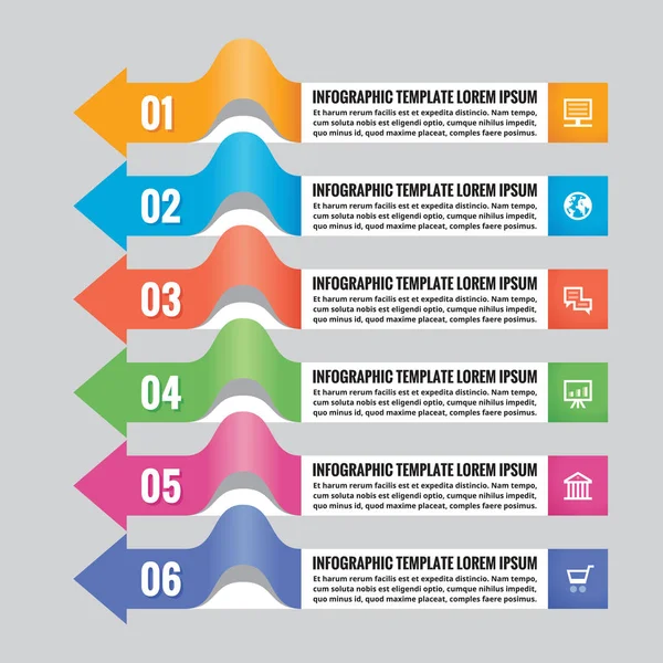 Business infographic koncept - horisontella färgade banners med pilar - vektor layout för presentation, broschyr, hemsida och andra projekt. Infograph numrerade steg alternativ. Ikoner set. — Stock vektor