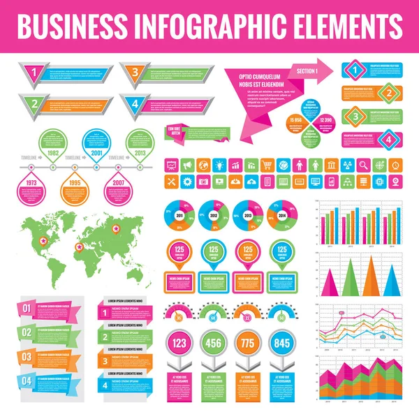 Big set of business infographic elements for presentation, brochure, web site and other projects. Abstract infographics templates in flat style design. Vector concept illustration and icons. — Stock Vector
