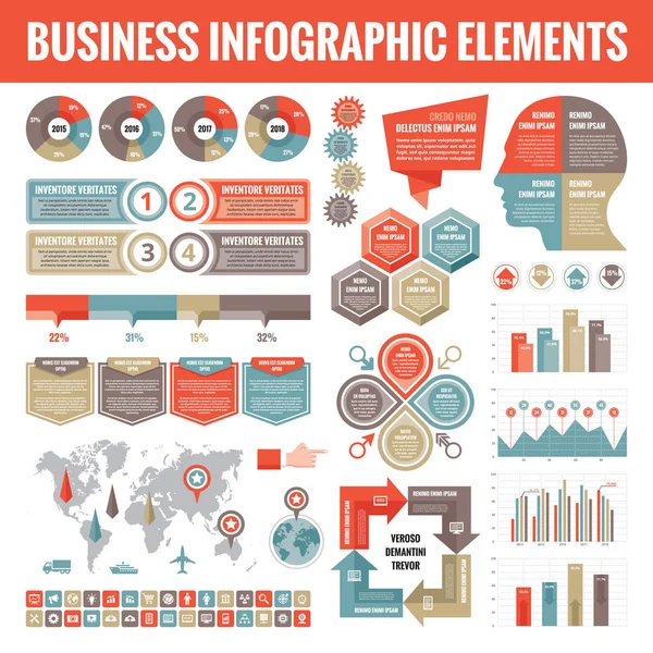 Stor uppsättning business infographic element för presentation, broschyr, webbplats och andra projekt. Abstrakta infographics mallar i platt stil design. Begreppet vektorillustration och ikoner. — Stock vektor