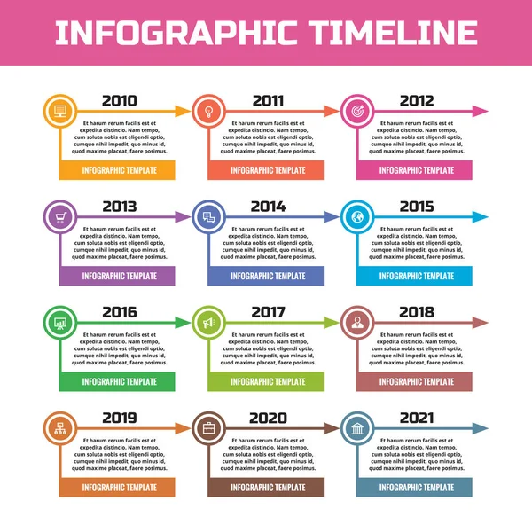 Business infographic concept - timeline per la presentazione, opuscolo, sito web e altri progetti creativi. Modello vettoriale. Elementi di design. Sistema di banner orizzontali . — Vettoriale Stock