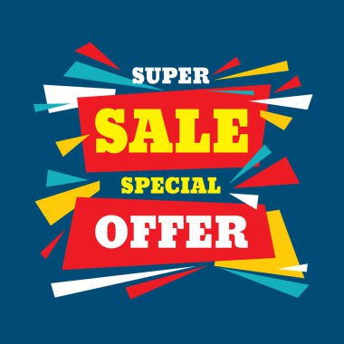 Süper Satılık özel indirim - mavi arka plan yaratıcı vektör afiş. Soyut düzeni.