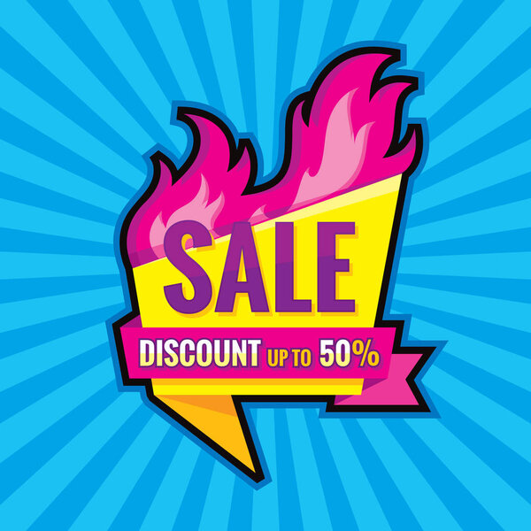 Горячая продажа - иллюстрация концепции векторного баннера. Скидка до 50% - творческая компоновка со значком оригами и огненным пламенем. Элемент дизайна
.