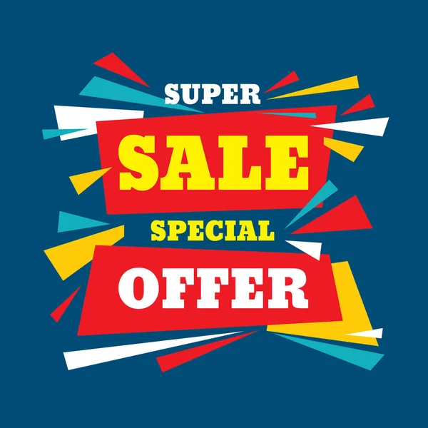 Oferta especial super venta - banner vector creativo sobre fondo azul. Diseño abstracto . — Vector de stock