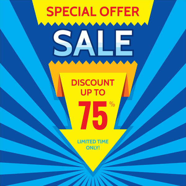 Дизайн векторного баннера со скидкой до 75%. Специальное предложение по расположению. Только ограниченное время! Абстрактный плакатный фон. Флаер-наклейка
.