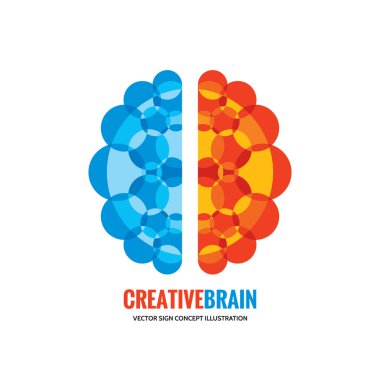 İnsan beyni - vektör logo şablonu konsept illüstrasyon. Zihin işareti. Eğitim düşünme sembolü. Yaratıcı bir fikir simgesi. Sol ve sağ hemisfer.
