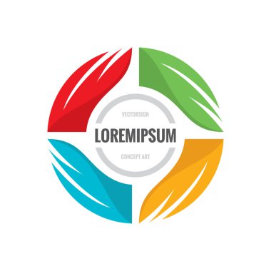 İş logo şablonu konsept illüstrasyon. Dört renkli kanatlar. Düz stil tasarım öğeleri.