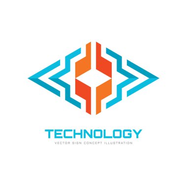 Teknoloji - vektör logo şablonu konsept illüstrasyon. Soyut geometrik işareti. Tasarım öğesi.