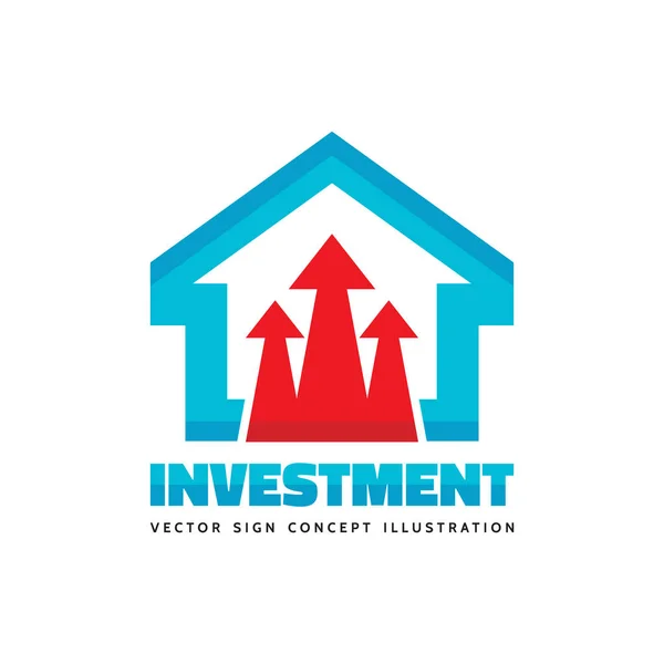 Инвестиции - векторная иллюстрация концепции шаблона логотипа. Абстрактный дом и красные стрелки. Недвижимость. Элемент дизайна . — стоковый вектор