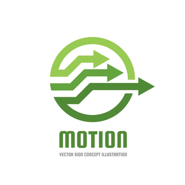 Movimento - vetor logotipo modelo conceito ilustração cor verde. Três flechas em círculo - sinal criativo. Elemento de projeto geométrico . —  Vetores de Stock