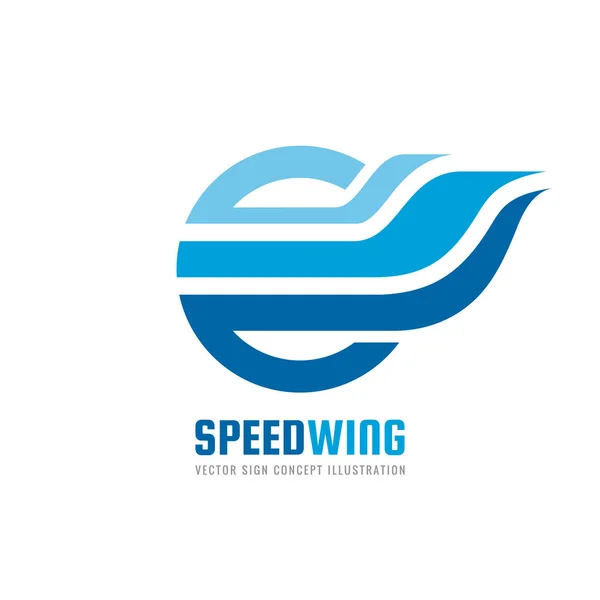 Speed wing - illustrazione del modello logo vettoriale in colore blu. Forma astratta ala in cerchio segno creativo. Elemento di design . — Vettoriale Stock