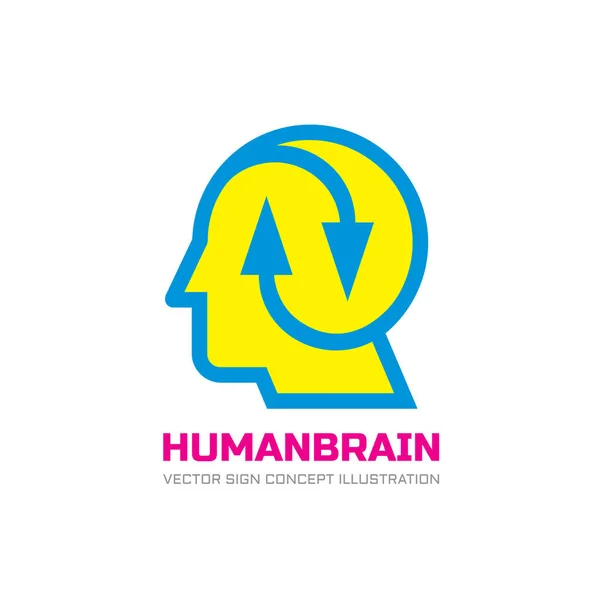 Human character head brain - vector logo template concept illustration. Arrows creative sign. Design element. — Stock Vector