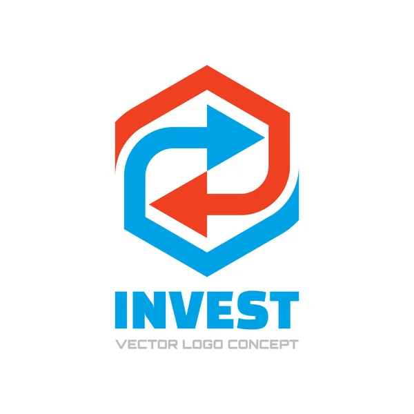 Invest - ilustracja koncepcja szablon logo firmy. Strzały z recyklingu znak. Streszczenie dwóch elementów projektu. — Wektor stockowy