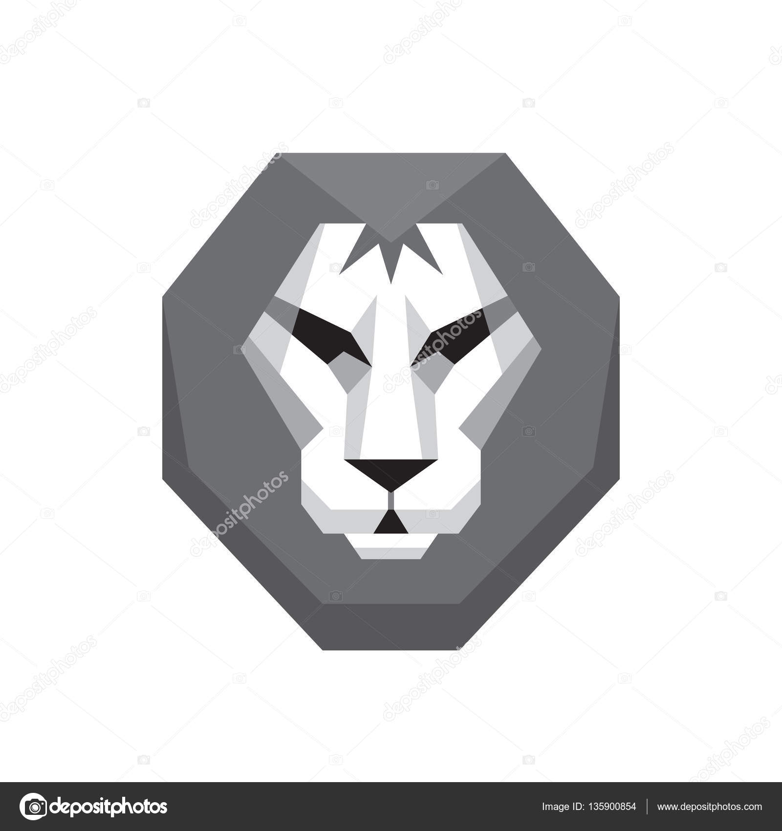 Testa di Leone illustrazione di concetto di vettore logo segno nel disegno di stile piatto a colori in scala di grigi Arte grafica di gatto selvatico