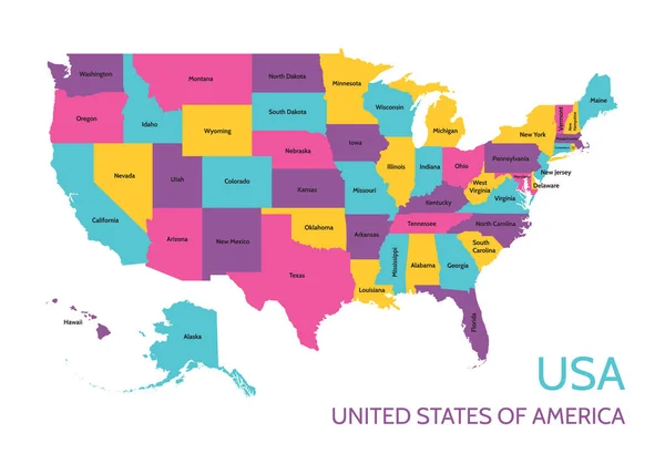 USA - Stati Uniti d'America - mappa vettoriale colorata con divisione in parti . — Vettoriale Stock