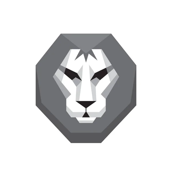 Testa di leone - illustrazione del concetto del segno del logo vettoriale in stile piatto con colori in scala di grigi. Arte grafica del gatto selvatico. Elemento di design . — Vettoriale Stock
