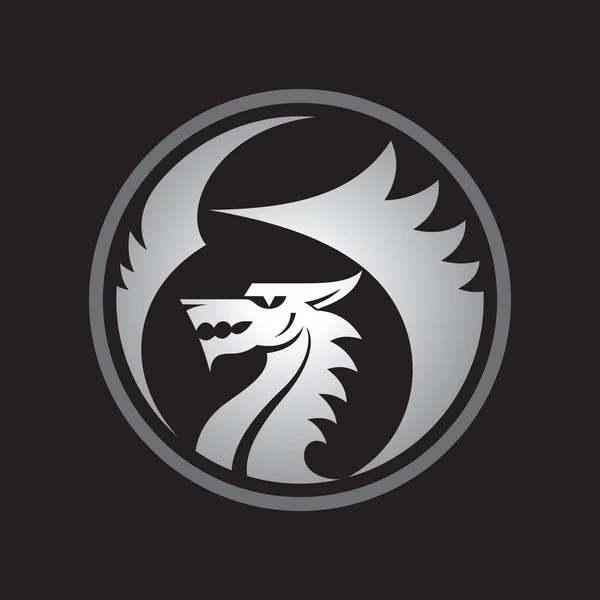 Dragon silhouette - vector logo sjabloon concept illustratie. Oude myphology roofdier creatieve teken. Monster met vleugels en mond abstracte badge symbool. — Stockvector