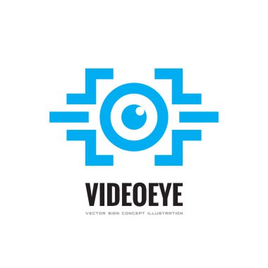Video göz - vektör iş logo şablonu konsept illüstrasyon. Modern ve gelecek vizyon teknoloji yaratıcı işareti. Güvenlik teknolojisi ve gözetim. Fotoğraf simge. Tasarım öğesi. 