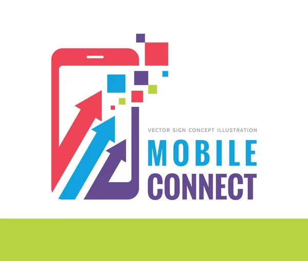 Mobile phone connect Vektor Logo Vorlage Konzept Illustration. Smartphone kreative Zeichen. Banner mit moderner Technologie. Handy-Symbol. Tablet-PC-Layout. Gestaltungselement. — Stockvektor