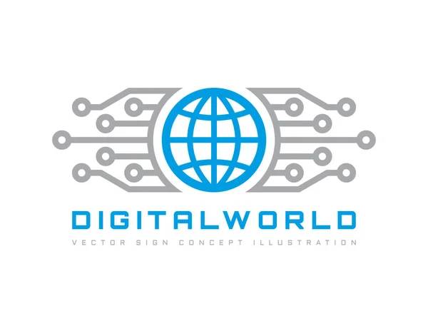 Digital world - vector business logo template concept illustration. Globe abstract sign and electronic network. Technology design elements. — Stock Vector