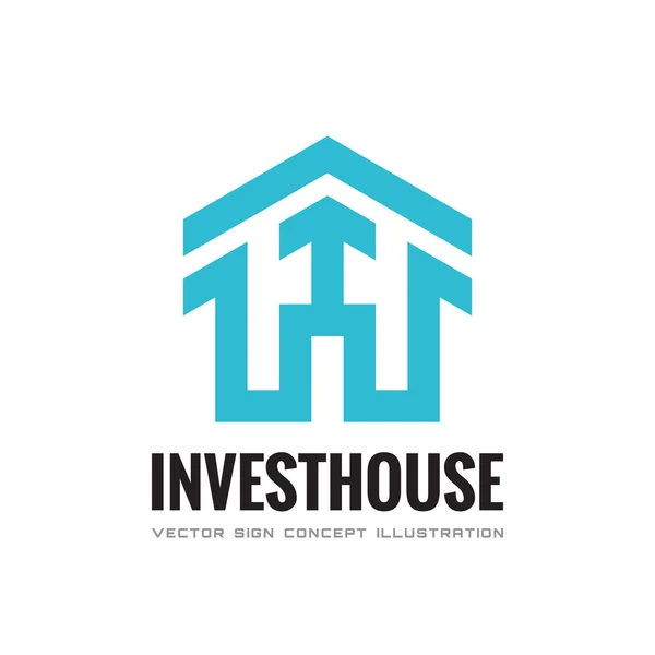 Invest house - illustration vectorielle de concept de modèle de logo d'entreprise. Maison de bâtiment abstraite et panneau fléché. Immobilier. Élément de conception . — Image vectorielle