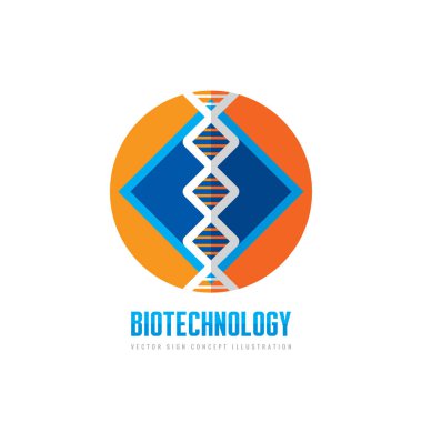 DNA biyoteknoloji - vektör logo şablonu konsept illüstrasyon. Tıp biliminin yaratıcı sembolü. İnsan biyolojik genetik kod yapısı. Tasarım öğesi. 