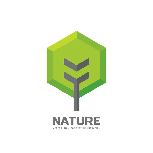 Yeşil ağaç - vektör iş logo şablonu kavramı çizimde düz stil. Manzara orman yaratıcı işareti. Doğa sembolü. Tasarım öğesi. — Stok Vektör