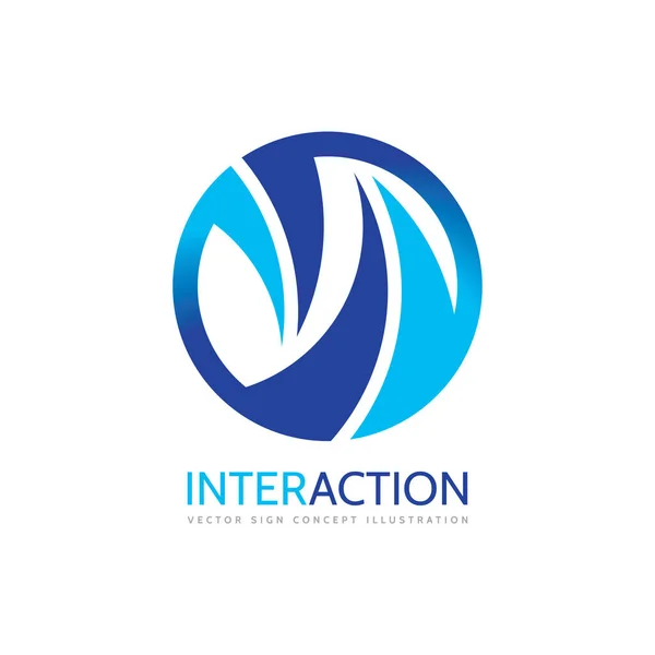 Interakce - vektorové logo šablona koncept ilustrace. Spolupráce tvůrčí znamení v modrých barvách. Abstraktní geometrické symbol. Designový prvek. — Stockový vektor