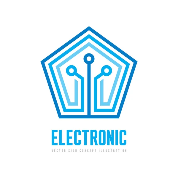 Elektro - vektorillustration logotyp mall koncept. Pentagon datorchip tecken. Internet anslutning symbol. Designelement. — Stock vektor