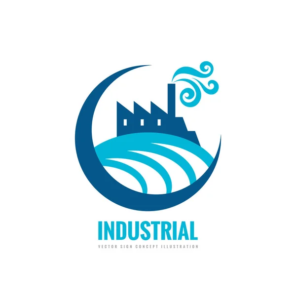 Industriella fabriksbyggnad - vektorillustration logotyp mall. Plantera tecken. Designelement. — Stock vektor