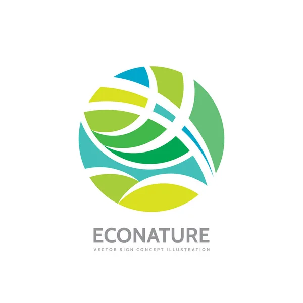 エコ自然 - ベクトルのロゴのテンプレートの概念図。円の図形で抽象的な幾何学的な構造。緑の葉のシンボル。デザイン要素. — ストックベクタ