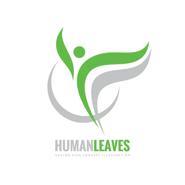 İnsan karakteri - yeşil yaprakları - vektör logo konsept illüstrasyon. Sağlık olumlu sembolü. Tasarım öğesi. — Stok Vektör