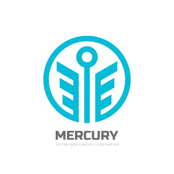 Mercurio - ilustración del concepto de plantilla de logotipo vectorial. Dios estilizado del comercio símbolo creativo abstracto. Símbolo de negocio de felicidad. Alas en forma de círculo. Elemento de diseño . — Vector de stock