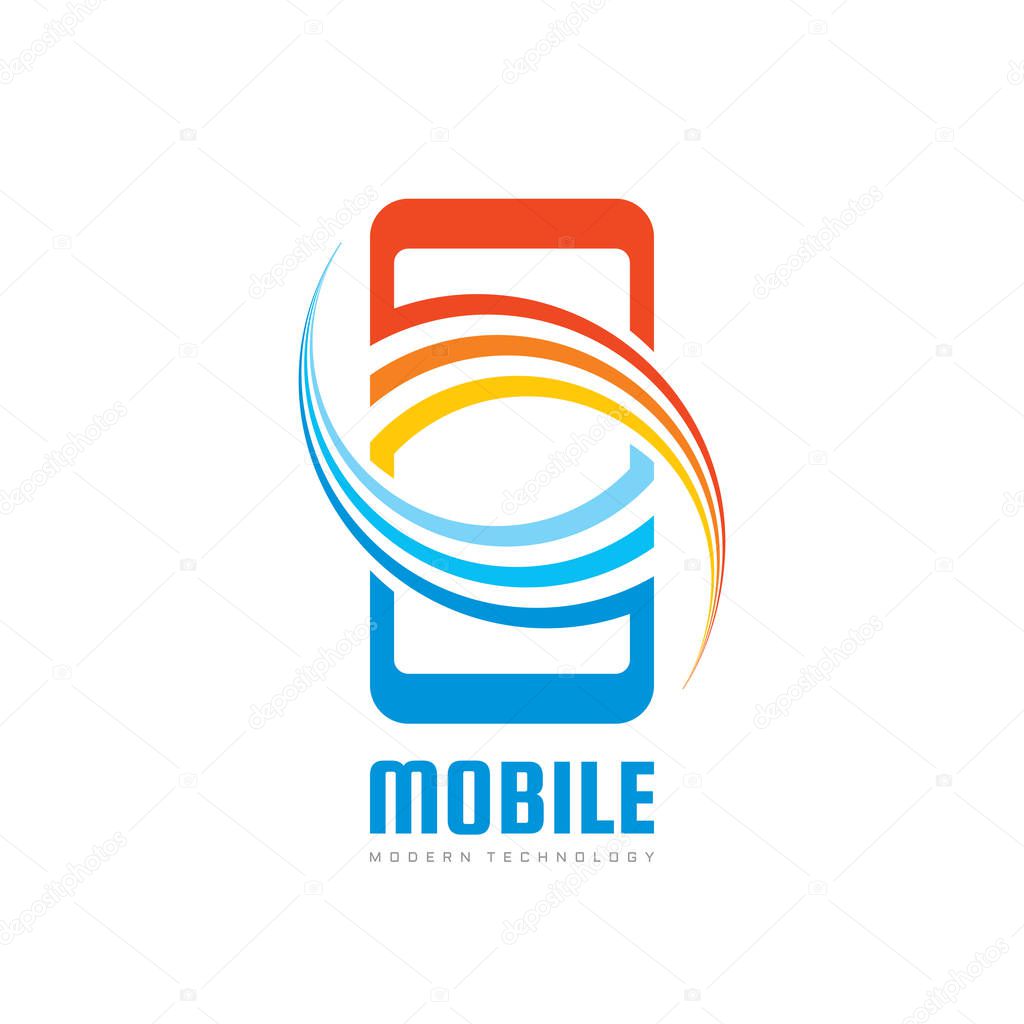 Mobile phone vector logo template concept illustration. Smartphone creative sign. Modern technology. Cellphone symbol. Tablet PC icon. Design element.