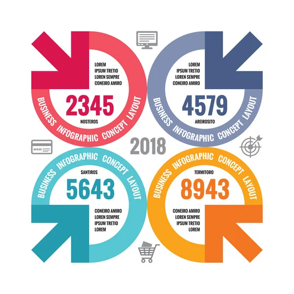 Infographic επιχειρηματική ιδέα εικονογράφηση. Creative πανό. Αφηρημένη διάταξη με κύκλο, βέλη, εικόνες. Στοιχεία σχεδιασμού. — Διανυσματικό Αρχείο