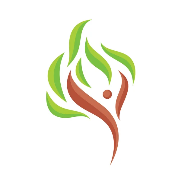 Yeşil yaprakları - vektör logo şablonu çizim ile soyut insan karakteri. Ağaç soyutlama işareti. Doğa kavramı sembol. Tasarım öğesi. — Stok Vektör
