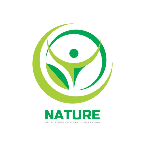 Naturaleza - vector logotipo plantilla concepto ilustración en estilo plano. Formas abstractas. Hoja verde y carácter humano silueta signo creativo. Símbolo biotecnológico. Elemento de diseño . — Archivo Imágenes Vectoriales