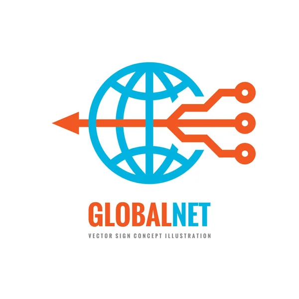 全球网络-数字世界-矢量商业徽标模板概念插图。地球仪抽象标志和电子网络。技术设计元素. — 图库矢量图片