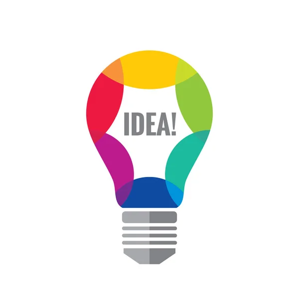 創造的なアイデア - ベクトルのロゴのテンプレートの概念図。電球のカラフルな楽観主義アイコン。電気ランプの肯定的な記号です。記号のブレーンストーミングを行います。鮮やかな色のデザイン要素. — ストックベクタ